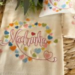 Pano MADRINHA CORAÇÕES | Bege | Tela / loiça | Suspiro d´Algodão