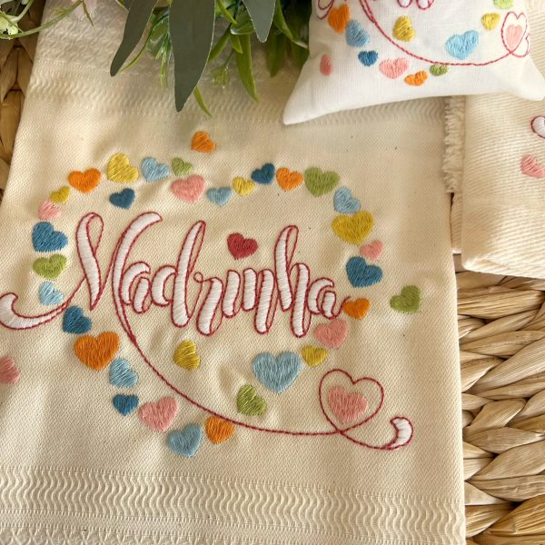 Pano MADRINHA CORAÇÕES | Bege | Tela / loiça | Suspiro d´Algodão